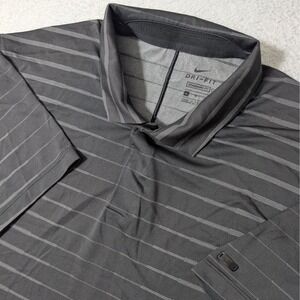 Nike Tiger Woods Golf Polo Mens XL Grey/Black Striped Dri-FIT BV0350-010
